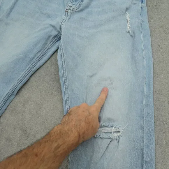 Tommy Jeans Mens Size 36x32 Blue Relaxed Straight Stretch Light Wash Distressed - Picture 3 of 16